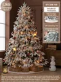 Flocked 1.8m white Christmas tree with 63 champagne decorations and warm LED lights - Champagne Coffee Style (Includes 63 Accessories + Tree Skirt + Lights)