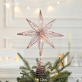 Rose gold Christmas tree topper star with warm LED lights and sparkling glitter finish - Rose Gold Style 3(APSD7-3D)