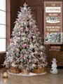 2.1m snowy pink and white Christmas tree set with 115 ornaments and warm LED lights - Pink & White Style (Includes 115 Accessories + Tree Skirt + Lights)