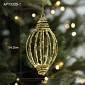 Glittering gold oval Christmas ornament with hollow cage design on tree, 14.5cm height - Gold Large Spring Coil Drop (APYX255-1)