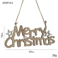 Wooden Merry Christmas hanging sign with white stars and twine, 24cm wide ornament - Large (APZP10-2)