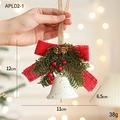 Rustic Christmas bell ornament with red plaid bow pine cones and white ceramic finish - White Berry Bell (APLD2-1)