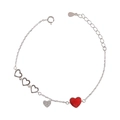 Pulsera de corazón en plata S925 con esmalte rojo y dijes de circón brillantes - Platino