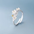 925 silver cherry blossom adjustable ring with branch texture and gold stamens - White Gold Plated Copper / Plum Blossom Branch Open Ring (S-R50)