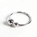 Minimalistische S925 sterling zilveren open ring met twee asymmetrische gepolijste kralen - Open Verstelbaar (S-R167) / Zilver (Grote Kleine Balstijl)
