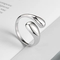 Minimalist S925 sterling silver open ring with polished double teardrop spiral design - Adjustable Open / Silver Waterdrop Style (S-R723)