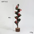 Mini albero di Natale artificiale 40cm con neve, pigne, bacche rosse e base in legno - Stile Palo Di Legno Verde(ASPT14-2)
