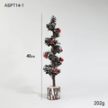 Mini albero di Natale artificiale 40cm con bacche rosse, pigne e neve su base di legno - Stile Palo Di Legno Innevato(ASPT14-1)