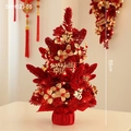 55cm red New Year lucky tree with gold floral accents and warm LED string lights - Lucky Tree (55cm) / Red