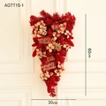 Red festive hanging decor with gold flowers and LED lights for Lunar New Year, 60cm x 30cm - Hanging Swag (60x30cm) / Red