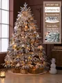 1.5m PE flocked snow Christmas tree with 42 ornaments, lights and a rustic base - White Wood Style (Includes 42 Accessories + Tree Skirt + Lights)