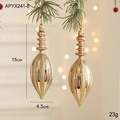 Champagne gold teardrop Christmas ornaments with glitter and electroplated vertical stripes - Spindle Style (APYX241-8)