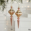 Set of 2 elegant rose gold and glitter striped Christmas tree cone ornaments - Conch Style