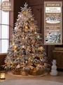 Flocked 2.1m white snow Christmas tree with PE needles and 94 luxury ornaments - White Wood Style (Includes 94 Accessories + Tree Skirt + Lights)