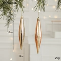 Rose gold 15cm Christmas tree ornaments in spindle shape with glitter and shiny finish - Icicle Style