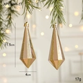 Champagne gold geometric cone Christmas tree ornaments with glitter finish, 2-piece set - Geometric Style