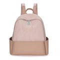Pink minimalist nylon backpack with smooth faux leather trim and silver metal zippers - Pink