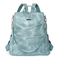 Fashionable large capacity washed blue PU leather backpack for women with dual straps - Green