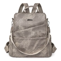 Classic dark grey marble pattern PU leather backpack with large capacity and multi-pockets - Gray