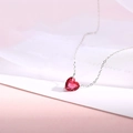 Collier en argent sterling S925 avec pendentif en pierre précieuse rouge en forme de cœur - Collier Cœur Rouge