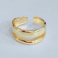 Adjustable double-layered S925 sterling silver ring with golden finish and wavy texture - Adjustable Open / Gold
