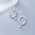 S925 Sterling Silber Spitzen-Ohrringe mit brillantgeschliffenen Zirkonia-Anhängern - Kupfer/S925 Silberstift / Silber (Spitze Eingelegter Zirkon Creole Weißgold Plattiert)