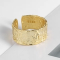 Detailed macro view of S925 hallmark on the irregular hammered golden open ring - Hammered Irregular Texture Style (R654)