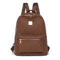 Brown faux leather backpack with embossed geometric texture and gold zipper detail - Coffee