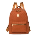 Brown geometric embossed PU leather backpack with front pocket and gold hardware - Dark Brown