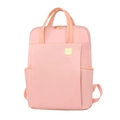 Pink waterproof nylon laptop backpack with dual handles and golden zippers for women - Pink