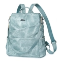Versatile grey-blue faux leather backpack for women with vintage washed texture - Green