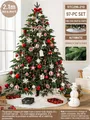 Albero di Natale da 2,1 m con 97 ornamenti rosso-bianchi, luci LED e gonna per albero - 2,1m (97 pezzi Accessori) / Rosso & Bianco