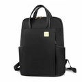 Classic black oxford backpack for women with gold hardware and leather trim details - Black