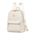 Zaino da donna capiente in pelle PU crema con texture goffrata e dettagli dorati - Bianco Sporco
