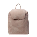 Minimalist pink PU leather backpack for women featuring flap cover and metal snap closure - Pink