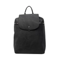 Minimalistischer schwarzer Damenrucksack aus PU-Leder mit Klappe und Metalldruckknopf - Schwarz