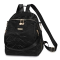 Black crinkled oxford fabric backpack with golden hardware and adjustable shoulder strap - Black
