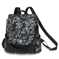 Schwarzer floraler Canvas-Rucksack mit großem Fassungsvermögen und verstellbaren Gurten - Schwarz