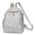 Silver oxford cloth backpack with crinkle texture and golden metal hardware details - Gray