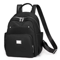 Waterproof black nylon backpack for women featuring large capacity and silver hardware - Black