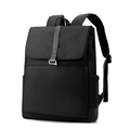 Sac à dos d'ordinateur noir mat imperméable avec grand rabat et boucles en métal - Noir