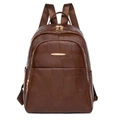 Sac à dos en cuir PU marron foncé avec texture litchi et fermetures éclair dorées - Marron