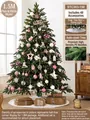 1,5m Rosa und weißer Weihnachtsbaum mit 48 Ornamenten und Kunstfell-Baumdecke - 1,5m (48 tlg. Zubehör) / Rosa Weiß
