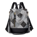 Zaino antifurto da donna con motivo geometrico grigio e trama in pelle sintetica - Nero