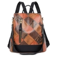Zaino vintage da donna in pelle patchwork con motivi a rombi e dettagli dorati - Marrone