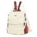 Mochila minimalista en beige y marrón de cuero sintético con textura geométrica - Blanco Roto