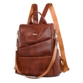 Mochila vintage de cuero PU marrón con diseño patchwork y correas anchas de tela - Marrón