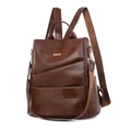 Mochila para mujer en cuero sintético marrón oscuro con herrajes dorados y multiusos - café
