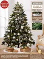 2,1m Schwarz-Weißer Weihnachtsbaum mit 107er Ornament-Set und LED-Lichterkette - 2,1m (107 tlg. Zubehör) / Schwarz & Weiß