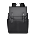 Minimalist black matte leather backpack with large flap cover and multi-pocket design - Solid Black